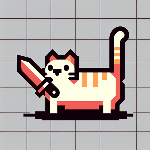 a cat carrying a knife.
Single Game Texture. In-Game asset. 2d. Blank background. High contrast. No shadows.