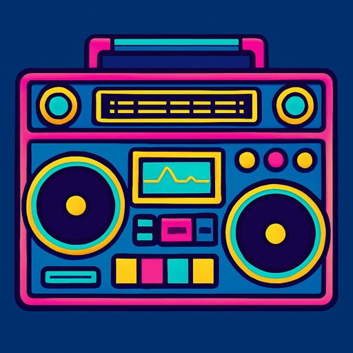 A boombox stereo. Top down view.  80s arcade machine graphics..
In-Game asset.  2d.  High contrast.  No shadows