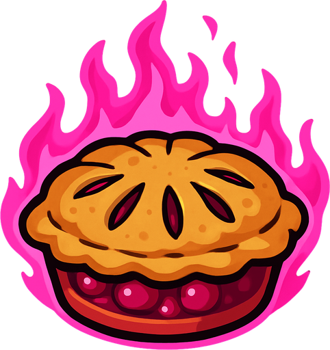 Cherry pie with pink fire aura.
In-Game asset.  2d.  High contrast.  No shadows