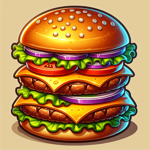 hamburger,2d,cartoon,blank background.
Single Game Texture.  In-Game asset.  2d.  Blank background.  High contrast.  No shadows