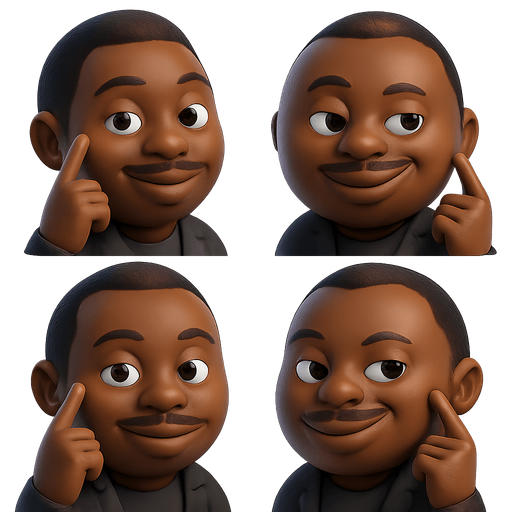 sprite sheet of think smart black guy meme. each face shaped as a marble shaped face made in blender 3D. arrange faces in a 2 by 2 grid