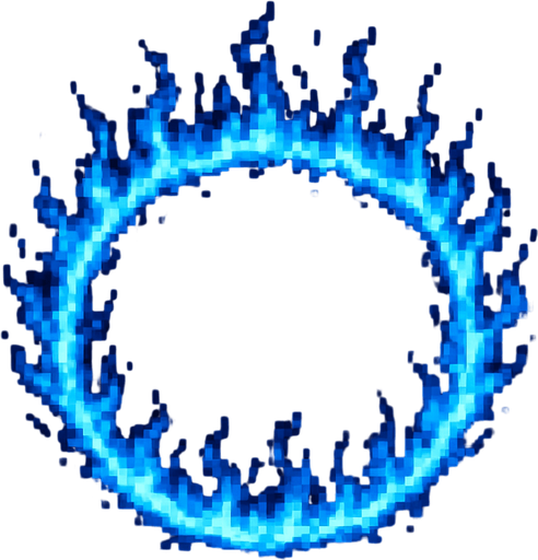 A blue ring of nuclear fire seen from overhead.
Single Game Texture. In-Game asset. 2d. Blank background. High contrast. No shadows. pixel art