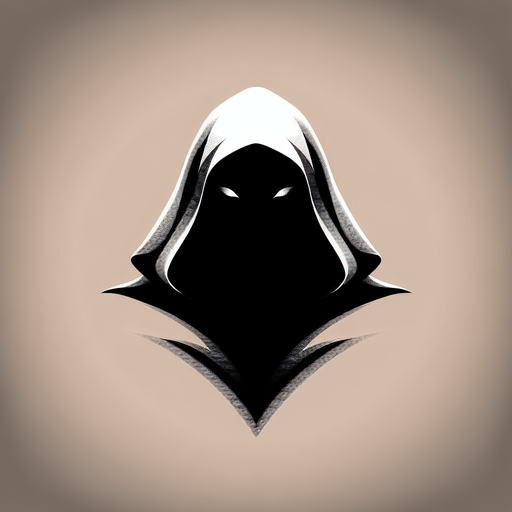 A stylized cloak hood casting a deep shadow, with only faint eyes or nothing visible within. Could also be a figure splitting into a solid version and a shadowy decoy..
Single Game Texture.  In-Game asset.  2d.  Blank background.  High contrast.  No shadows
