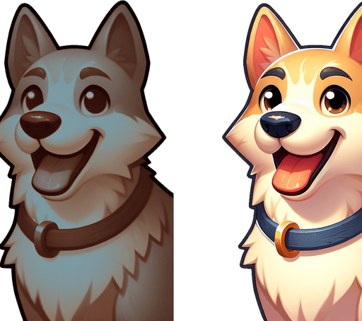 dog smile.
Single Game Texture. In-Game asset. 2d. Blank background. High contrast. No shadows.