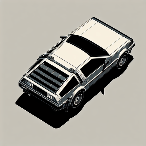 DeLorean car, seen from behind

Top-down, gta2, Single Game Texture. In-Game asset. 2d. Blank background. High contrast. No shadows.isometric
