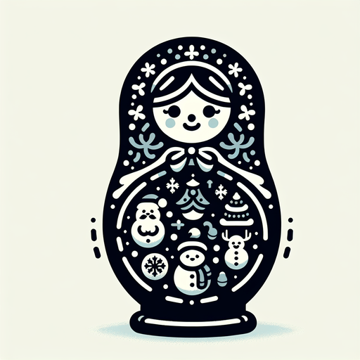 One Christmas Matryoshka Doll. Plastic style Single Game Texture. In-Game asset. 2d. Blank background. High contrast. No shadows.