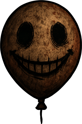 a creepy balloon with a drawn smile and eyes.
In-Game asset.  2d.  High contrast.  No shadows