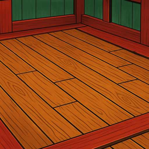 Japanese house floor of wood similar to the bathhouse in "spirited away" movie. HD colors..
In-Game asset.  2d.  High contrast.  No shadows