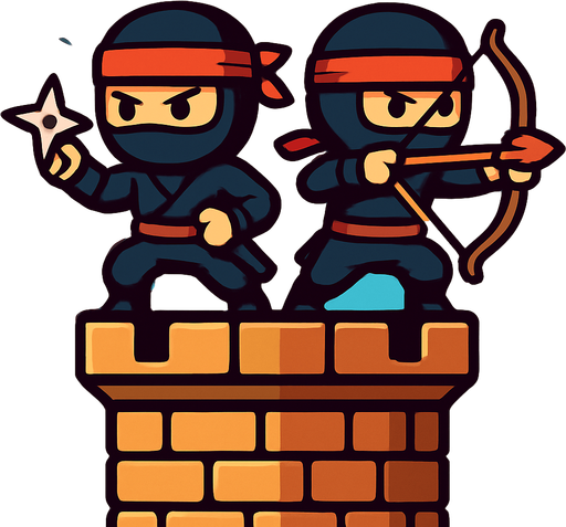 On tower have both ninjas assets one have star and one have bow. HD colors.
In-Game asset.  2d.  High contrast.  No shadows