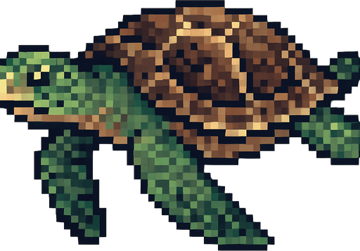 realistic pixel sea turtle.
In-Game asset.  2d.  High contrast.  No shadows