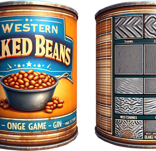 western baked beans can.
Single Game Texture. In-Game asset. 2d. Blank background. High contrast. No shadows.