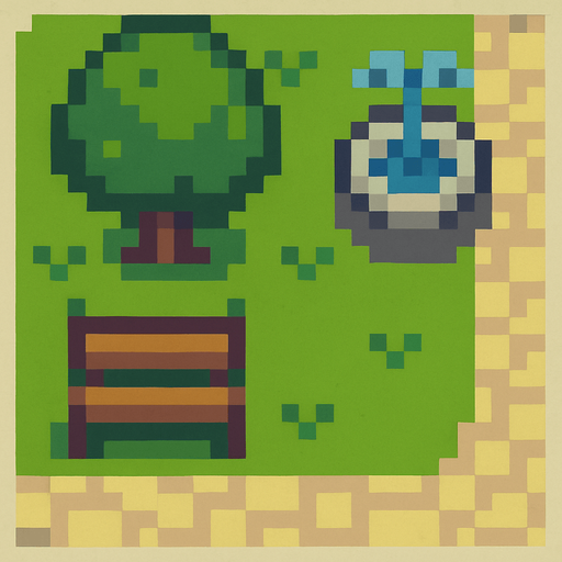 Park tile 2d pixilated topdown.
In-Game asset.  2d.  High contrast.  No shadows