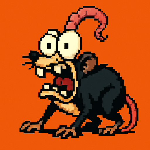 Raton tipo pixel art earthworm jim, la personalidad del ratón debe ser frenética asustadizo como la de ten de ten y stimpy, debe estar en cuatro patas.
In-Game asset.  2d.  High contrast.  No shadows