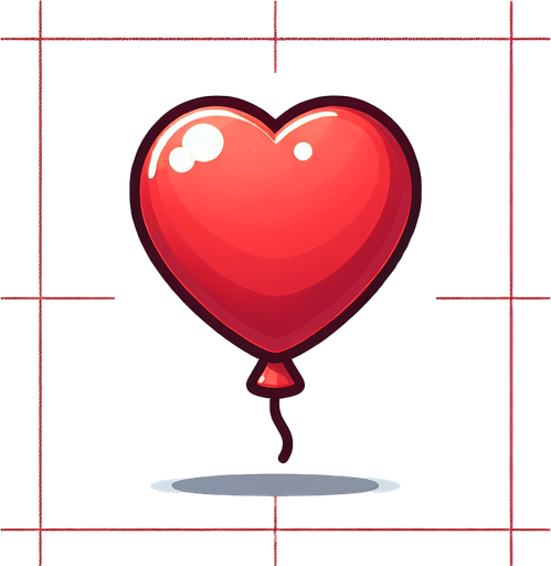 Red heart shaped balloon.
Single Game Texture.  In-Game asset.  2d.  Blank background.  High contrast.  No shadows