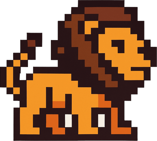 Lion pixel.
In-Game asset.  2d.  High contrast.  No shadows
