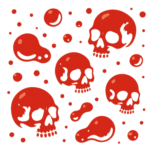 Red oil floating in space with skulls flowing too.
Single Game Texture.  In-Game asset.  2d.  Blank background.  High contrast.  No shadows