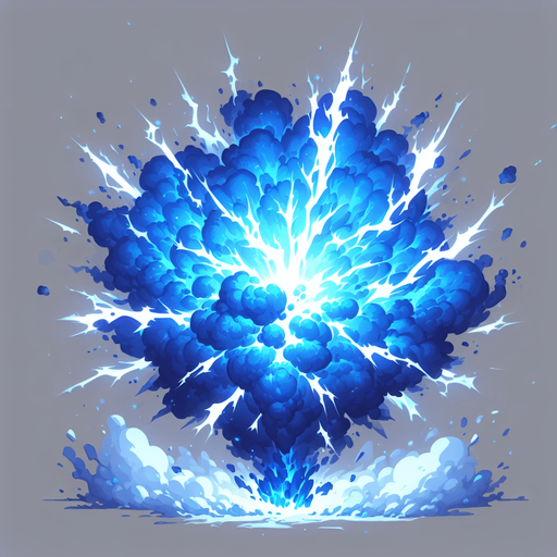 blue thunder explosion.
Single Game Texture.  In-Game asset.  2d.  Blank background.  High contrast.  No shadows