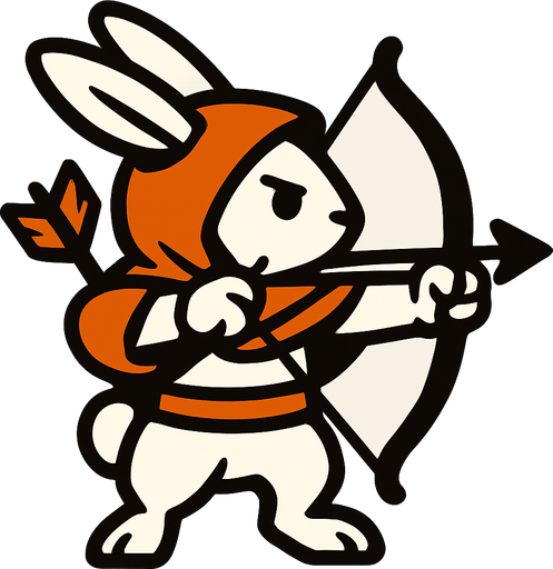 conejo con archo y flecha mirando hacia la derecha y capucha tiene.
In-Game asset.  2d.  High contrast.  No shadows