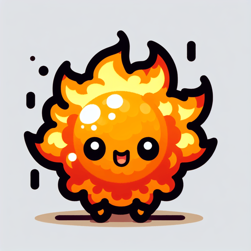 chibi fire ball.
Single Game Texture.  In-Game asset.  2d.  Blank background.  High contrast.  No shadows