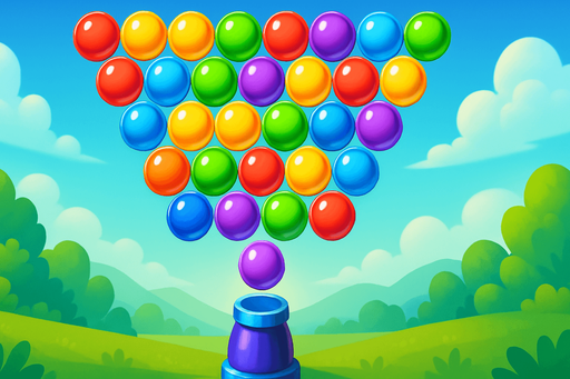 Fullscreen modern App Store landscape banner, 16:9, high definition, for a game titled "Bubble Shooter" and with the description "Classic Bubble Shooter Game". No text on banner!