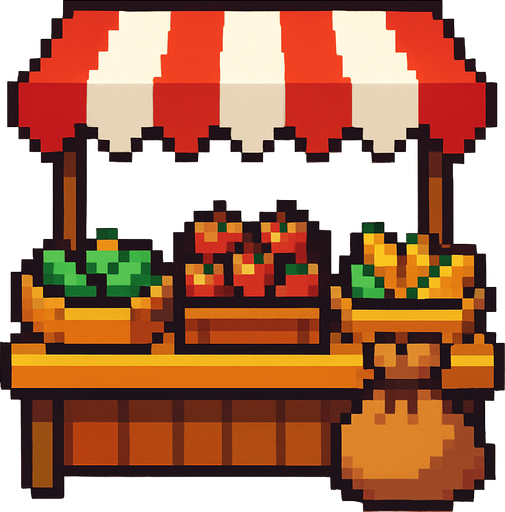 Market pixel.
In-Game asset.  2d.  High contrast.  No shadows