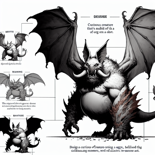 Create a monster that is half bat half ogre.
Single Game Texture. In-Game asset. 2d. Blank background. High contrast. No shadows.