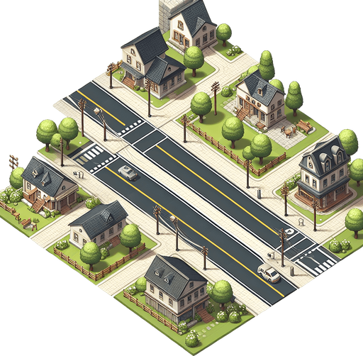Town road 🛣️.
Single Game Texture. In-Game asset. 2d. Blank background. High contrast. No shadows.
