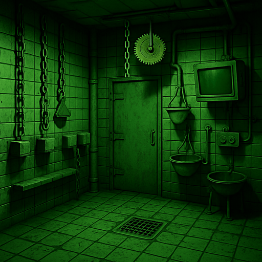 3D green horror torturing room from saw movie without chair.
In-Game asset.  High contrast.  No shadows. 3D