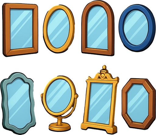 Pack of different mirrors.
In-Game asset.  High contrast.  No shadows. 3D