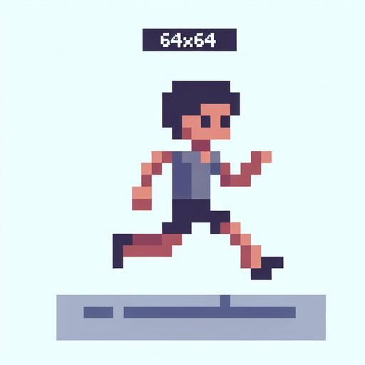 Running person 64×64 pixel art.
Single Game Texture.  In-Game asset.  2d.  Blank background.  High contrast.  No shadows