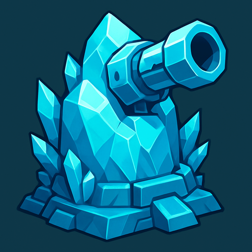 Torreta futurista grande de hielo.
In-Game asset.  2d.  High contrast.  No shadows