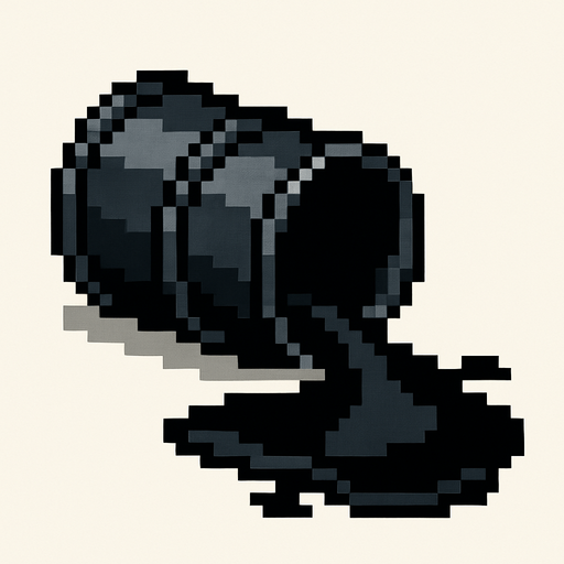 un barril derramando petroleo negro hecho con pixeles In-Game asset.  2d.  High contrast.  No shadows
