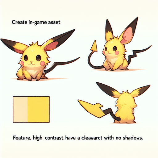 Generate an image of a pikachu  from Pokémon.
Single Game Texture. In-Game asset. 2d. Blank background. High contrast. No shadows.