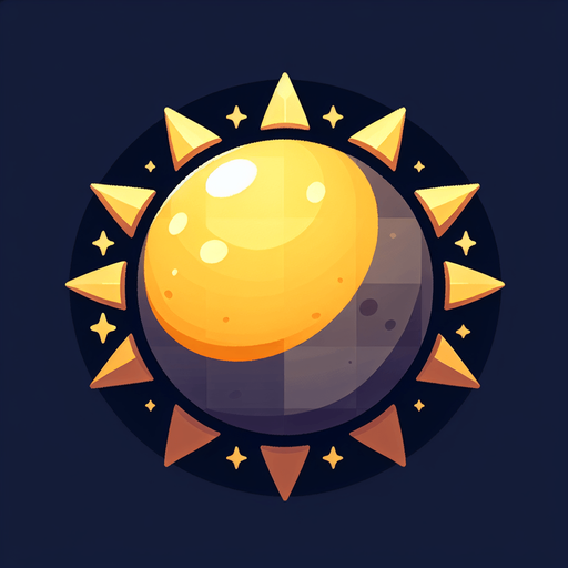 Sun.
Single Game Texture.  In-Game asset.  2d.  Blank background.  High contrast.  No shadows