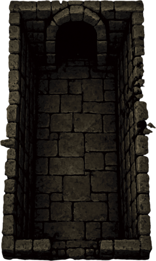 Koridor yukarıdan bakış dark souls style 2d pixel art.
In-Game asset.  2d.  High contrast.  No shadows