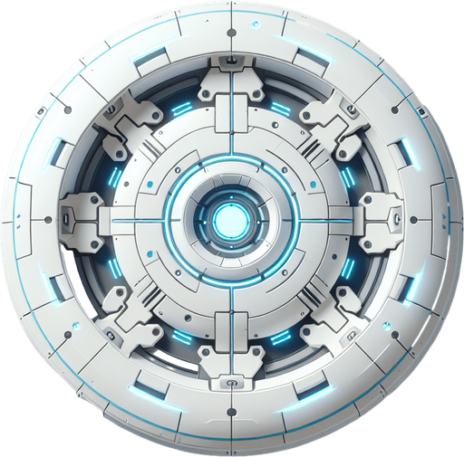 Battle drone, circular. White with blue glowing highlights. Birds Eye view from overhead. Cyberpunk. Simple shapes..
Single Game Texture. In-Game asset. 2d. Blank background. High contrast. No shadows.
