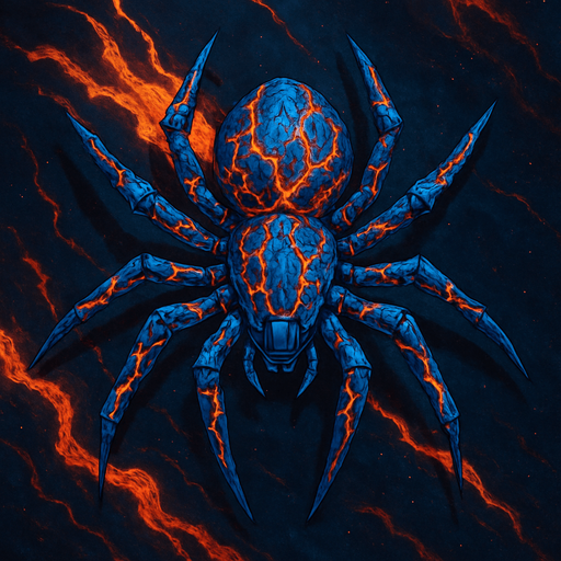 crazy blue lava spider spaceship top view.