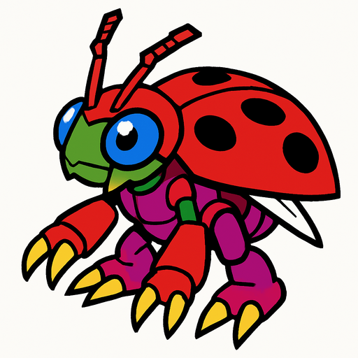 Tentomon viendo a la derecha, perspectiva isometrica.
In-Game asset.  2d.  High contrast.  No shadows