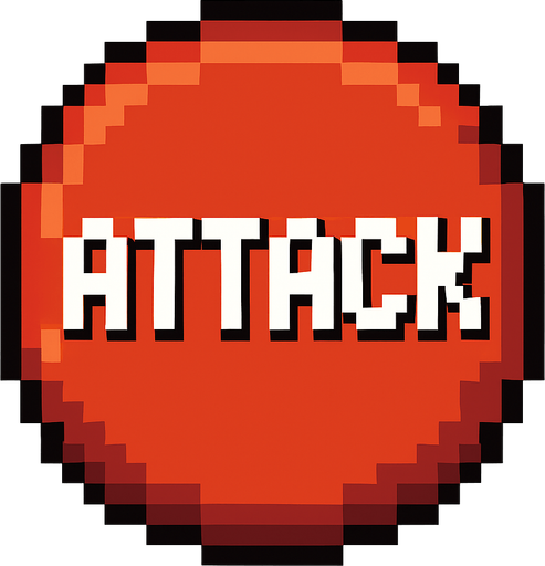 Пиксельная круглая кнопка атаки.
In-Game asset.  2d.  High contrast.  No shadows