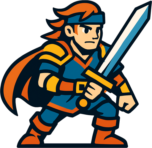 swordsman  hero.
In-Game asset.  2d.  High contrast.  No shadows