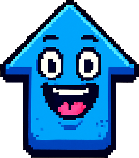 Create Arrow with silly face pixel art.
In-Game asset.  2d.  High contrast.  No shadows