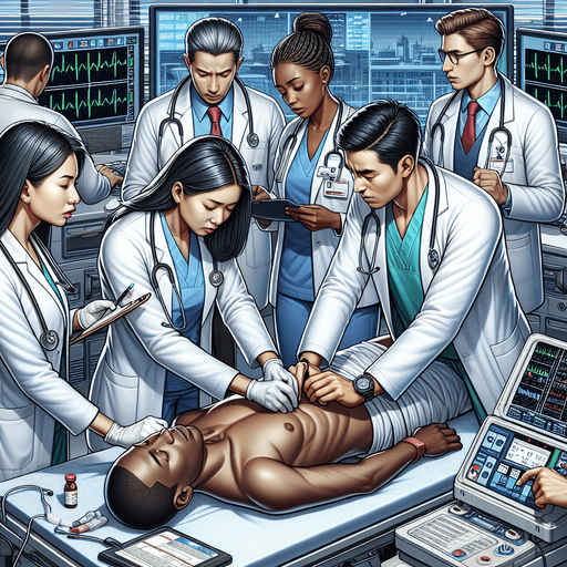 An image of doctors saving a person from an emergency situation.
Single Game Texture. In-Game asset. 2d. Blank background. High contrast. No shadows.