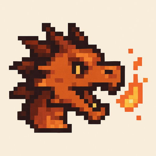 A small pixel art dragon head viewed from the side, mouth slightly open as if letting out a small roar. Glowing embers or a little flame is coming out of its mouth to symbolize that sound is on. The style is cute and retro, matching a fantasy-themed 2D game UI icon..
In-Game asset.  2d.  High contrast.  No shadows. pixel art. side view. cute. fantasy. retro. flame. icon. dragon