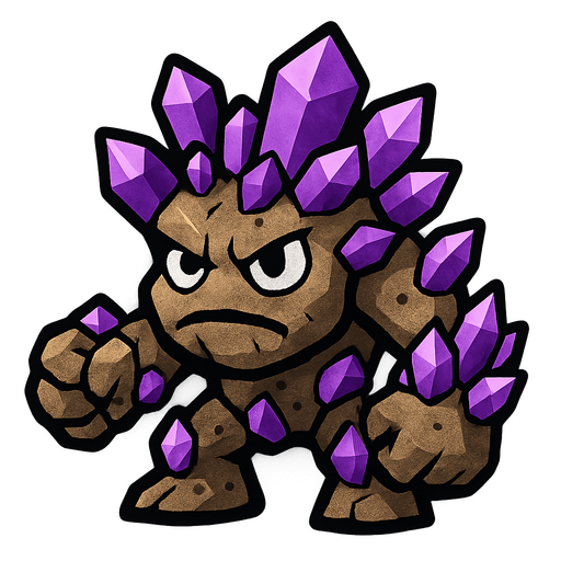 mini cave invader that is covered in crystals and is made of stone.
In-Game asset.  2d.  High contrast.  No shadows