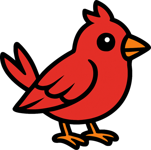 a red bird.
In-Game asset.  2d.  High contrast.  No shadows