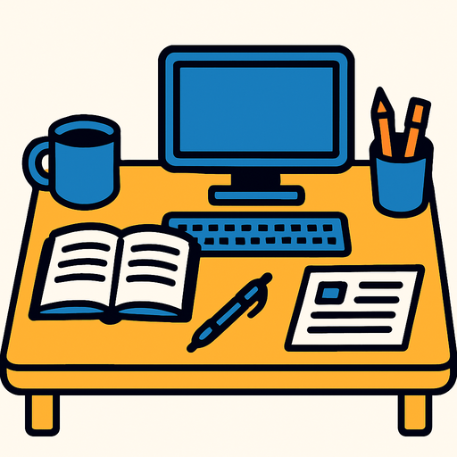 work desk.
In-Game asset.  2d.  High contrast.  No shadows