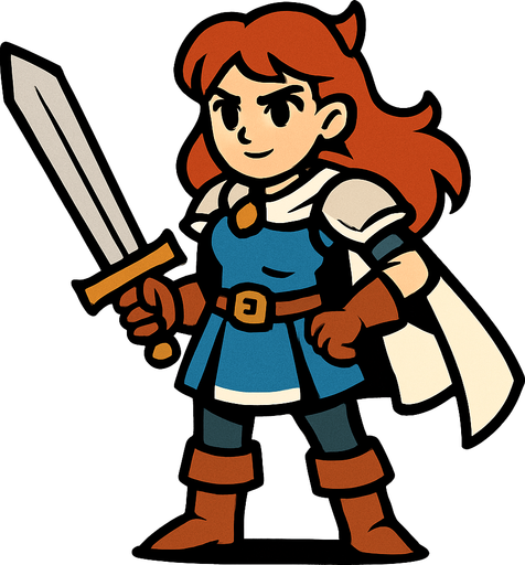 swordsman hero girl.
In-Game asset.  2d.  High contrast.  No shadows