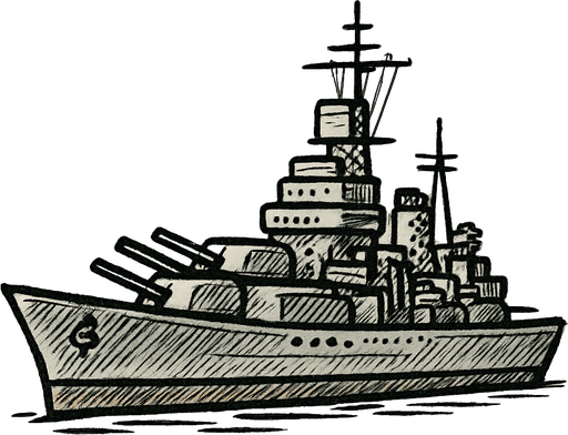 sketch tarzında cruıser savas gemısı.
In-Game asset.  2d.  High contrast.  No shadows