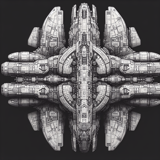 A cool looking spaceship viewed from above
Single Game Texture. In-Game asset. 2d. Blank background. High contrast. No shadows.