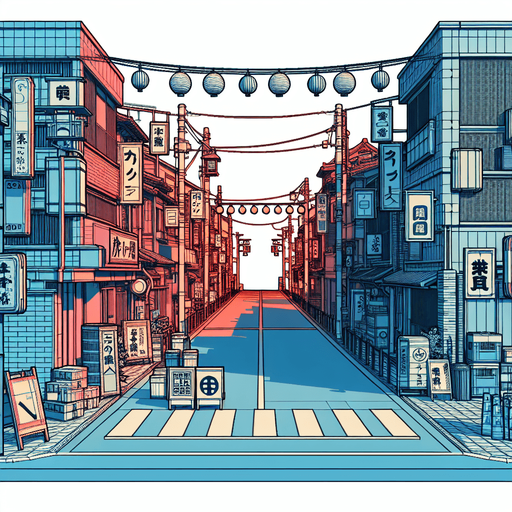 变成日本街道.
Single Game Texture. In-Game asset. 2d. Blank background. High contrast. No shadows.